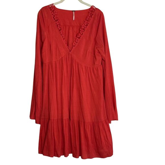 Free People Gentle Dreamer Babydoll Dress Womens Large Orange Open Back Boho - Picture 1 of 8